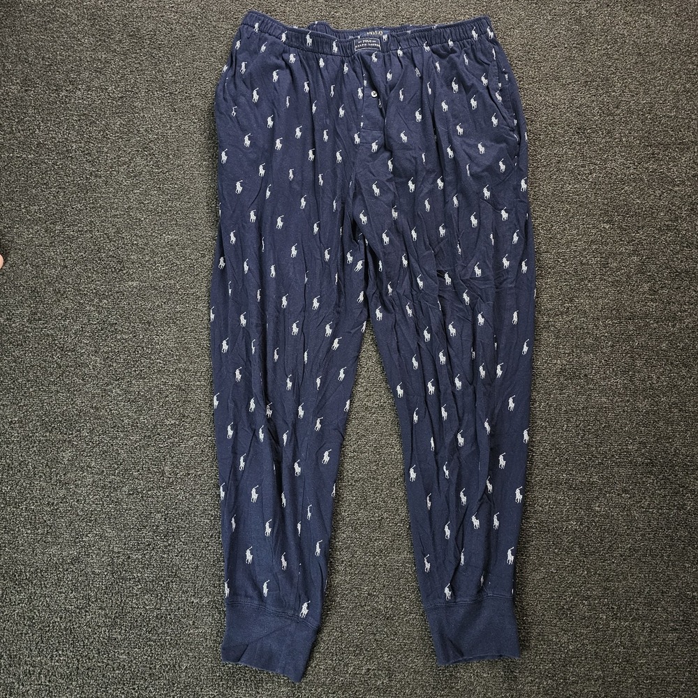 Polo Ralph Lauren Pajama Jogger Mens 1X Navy Blue Pony Print Sleepwear Lounge